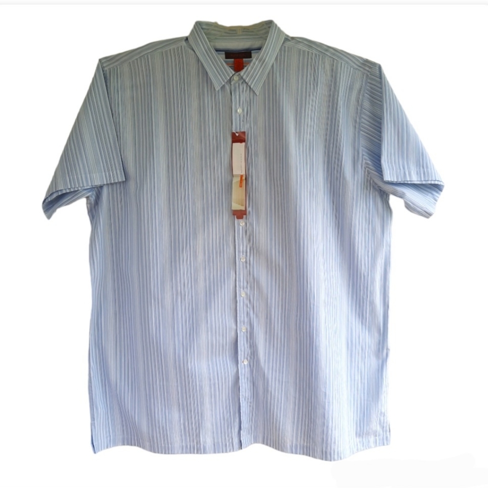 nyne New You New Energy Men's Stripe Button Up Shirt Short Sleeve SZ 4XLT Tall